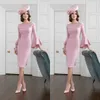 Hot Pink Poet Sleeve Mother of the Bride Dresse Scoop Neck Beaded Party Gown Arabic Women Evening Wear Billig bröllopsgästklänning