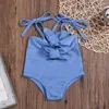 새로운 아기 소녀 원피스 수영복 솔리드 프린트 수영복 스트랩 Sunsuit 여름 Beachwear 복장