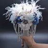 HS BRIDAL – Bouquet de mariage en plumes roses ivoire, fleur artificielle pour femmes, avec perle, cadeau de mariée, pour décoration de mariage, 2019