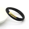 Bracciali in pelle nera Commercio all'ingrosso braccialetto da uomo in vera pelle a doppio strato braccialetto gioielli in acciaio inossidabile placcato oro