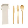 Bamboo cutlery set knife fork spoon travel kit disposable 100% degradable eco friendly reusable for picnic