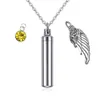 Cylinder Pendant Cremation Smycken Angel Wings Memorial Urn Halsband för Ashes Keepsake Birthstone Crystal