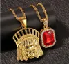 Nouveau chef indien Bling cristal strass pendentif avec rouge rubis pendentif collier ensemble hommes mode Hip Hop bijoux