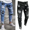 Jeans firmati da uomo Pantaloni a matita con gamba leggera Pantaloni attillati a vita bassa Pantaloni con design con patta con cerniera Pantaloni attillati alla moda strappati all'ingrosso