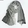 Wholesale Brand Winter Scarf Men Warm Soft Tassel Bufandas Cachecol Gray Plaid Woven Wrinkled Cotton linen Women Scarves spring summer