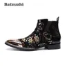 Batzuzhi Rock zapatos de hombre Men Boots Ankle Black Gold Leather Dress Boots Men Motorcycle botas hombre Italy Party Boots Man