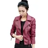 Gran oferta 2019 nueva chaqueta de otoño primavera para mujer negro/moda de color rojo abrigo femenino ajustado de cuero PU prendas de vestir cortas chaqueta de talla grande