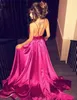 2019 Fuchsia Plunging Neck Mermaid Prom Dresses Long Spaghetti Bacless Party Dress Evening Jurken 8e Grade Graduation Sweep Train 0510