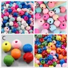 200 pièces/lot multi couleurs vis en bois naturel perles rondes en vrac perles de bois bijoux accessoires pour collier Bracelet enfants bricolage faisant