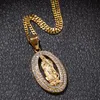 Iced Out Oval Jungfrau Maria Anhänger Herren Hip Hop Schmuck Legierung Bling Strass Kristall Golden Silber Anhänger Halskette Kubanische Kette