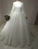 ラグジュアリーイスラム教徒のウェディングドレス白いレースのアプリケーションの消費者の高首の長袖ローブデマージアラビアのブライダルドレス