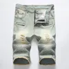 Sommar denim shorts män sträcker smal passform korta jeans mens bomull avslappnad distressed shorts knä längd denim kort