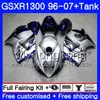 HayabusaのためのボディHayabusa GSXR 1300 GSXR1300 96 97 98 99 00 01 07銀色青333hm.32 GSX R1300 1996 1997 1999 1999 2000 2000 2007フェアリング