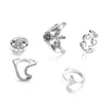 5 pcs / set vintage anéis para mulheres boho geométrico tartaruga de prata baleia ondas de cauda anel conjunto de dedo jóias dedo jóias