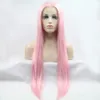 28inches Long Straight deep part Pink wig Princess natural brazilian Lace Front Wig synthetic with Baby Hair for White Women