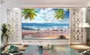 Wholesale-Murals-Customized 3D壁紙ホーム装飾写真ウォールペーパービーチスプレーハワイシースケープ風景絵画ココナッツテレビの背景