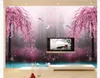 Personalizado 3d foto de seda murais de parede HD Dream Wonderland Peach Blossom Guindaste 3D TV Fundo Pintura de Parede