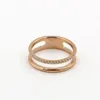 Hollow DoubleLayer 21 Micro Diamond Couples Ring Korean Fashion Titanium Steel Plated Rose Gold Color PODE RING8803011