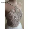 Dubai Beach Brautkleider mit Kristallperlen, echtes Bild, Neckholder, A-Linie, Tüll, Brautkleider mit seitlichem Schlitz, Robe De Mariee
