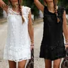 Uzzds Sommarklänning 2018 Kvinnor Casual Beach Kort Klänning Tassel Svart Vit Mini Lace Dress Sexig Party Dresses Vestidos S-XXL