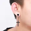 Charm Cross Drop Dangle Küpeler Hip Hop Punk Erkekler Paslanmaz Çelik Barbell Saplama Küpe Takı