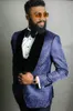 Mode Blue Embossing Groom Tuxedos Velvet Shawl Lapel Brudgroom Blazer Men Formell Suits Prom Party Passar (Jacka + Byxor + Tie + Vest) 793