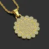 Round Cluster Medallion Gold Color Pendant Necklace Chain Charm Bling Cubic Zircon Men Women Hip Hop Jewelry For Gift