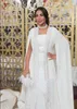 Dubai Müslüman Abiye Beyaz Sequins Fas Kaftan Şifon Cape Balo Özel Durumlar Arapça Uzun Kollu Elbise Akşam Giyim