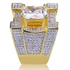 New Fashion 18K Gold Princess Cut CZ Cubic Zircon Hip Hop Bling Rings Full Diamond Iced Out Jewelry Valentine Day Gifts for Men Wholesale