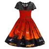 manica corta bambini vestito dal merletto del fantasma del bambino stampato ragazze di Halloween gonne Dressup cosplay