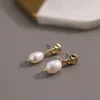 Moda- clássico cobre coreano ouro Natural Pearls Dangle brincos minimalista S925 Prata Mulheres Party For Brinco Declaração Jóias