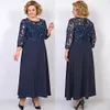 Navy Long Sleeves Lace Mother Of The Bride Dresses A Line Jewel Neck Wedding Guest Dress Ankle Length Chiffon Evening Gowns226h