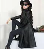 Très bonne qualité dames Slim Long en cuir Trench Coat 2017 nouveau style femmes moto en cuir manteaux longue veste femmes