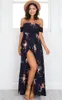 Boho -stijl lange jurk vrouwen van schouderstrand zomer jurken bloemenprint vintage chiffon witte maxi jurk