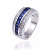 Mäns Deluxe 10K White Gold Plated Blue Sapphire Garnet Crystal Stone Band Wedding Ring For Men Women Jewlry Storlek 8-12 J19070247P