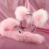 Cute Soft Cat ears Headbands with 40cm Fox Tail Bow Metal Butt Anal Plug Erotic Cosplay Accessories Adult Sex Toys for Couples Y200411