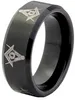 High Quality Men's Stainless steel Black Masonic Ring Freemason Mason Symbol Signet rings Fraternity wedding Band ring 8MM Wholesale Promotion
