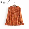 Everkaki Women Blouse Tops Ruffles Boho Print 2019 Autumn Winter Long Sleeve Lace Patchwork Gypsy Ladies Casual Top and Blouses