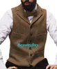 Terno 2019 Farm Brown noivo coletes de lã espinha Tweed Vest Slim Fit Men Vest Prom País Casamento Colete Vestido Tailor Made Plus Size