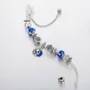Modeblått berlockhängsarmband för Pandorasmycken Silverpläterat DIY Star Moon pärlarmband med låda