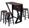 O envio gratuito de grosso 5 Pieces jantar conjunto Room Bar mesa com 4 bancos de bar / contador altura / Dark Coffee