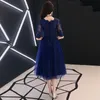ファームスリーブを備えたパーティードレスロイヤルブルーミディアムロングイブニングドレス