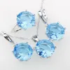 Небесно-голубой CZ камни свадьба серебро 925 ювелирные наборы кулон ожерелье серьги кольца для женщин Дубай ювелирные изделия набор бесплатная подарочная коробка