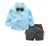 Baby barn kläder pojkar gentleman passar bowtie shirts overall byxor barnkläder sätter mode boutique t shirt shorts byxor outfit byp5089