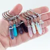 8pcs/Lot Natural Bullet Quartz Stone Keychain Pink Purple Quartz Stone Pendant Key Rings Crystal Key Chains Fashion Accessories