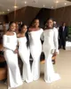 Ucuz Afrika Mermaid Nedime Elbiseler Uzun Kollu Kapalı Omuz Hizmetçi Onur Elbise Düğün Konuk Elbise Afrika Nijeryalı Örgün Elbise
