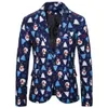 Mens Christmas Blazers Fashion Winter Contrast Color Printed Jackets Long Sleeve Coats Top Blouse Male Clothing