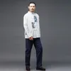 Chinese tang pak mannen zomer losse dunne etnische lange mouwen patchwork plaat knop top mannelijke chinese stand kraag katoen linnen shirt man