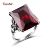 Hurtownie- Real 100% 925 Sterling Silver Cool Ring Vintage Square Garnet Autrichien Edward Antyczne Biżuteria Zroszy Bagues