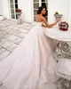 Robes de mariée perlées en dentelle attrayantes bretelles spaghetti robes de mariée balayage train une ligne tulle robe de mariée